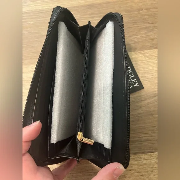 Badgley Mischka Tara Tweed Wallet Zip Around Black and Gold Fleck NWT - Picture 5 of 6